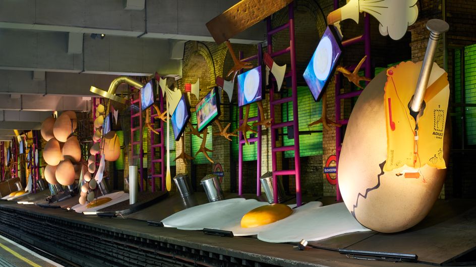 Heather Phillipson, my name is lettie eggsyrub, Gloucester Road station, 2018. Commissioned by Art on the Underground. Photo: G.G. Archard
