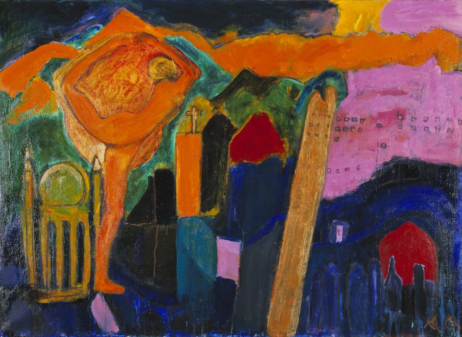 Amaterasu, Sun Goddess, 2017, acrylic and charcoal on canvas, 74 x 99