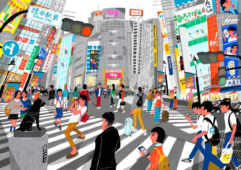 Yuki Uebo's crowded illustrations are inspired by the hustle and bustle of Tokyo life