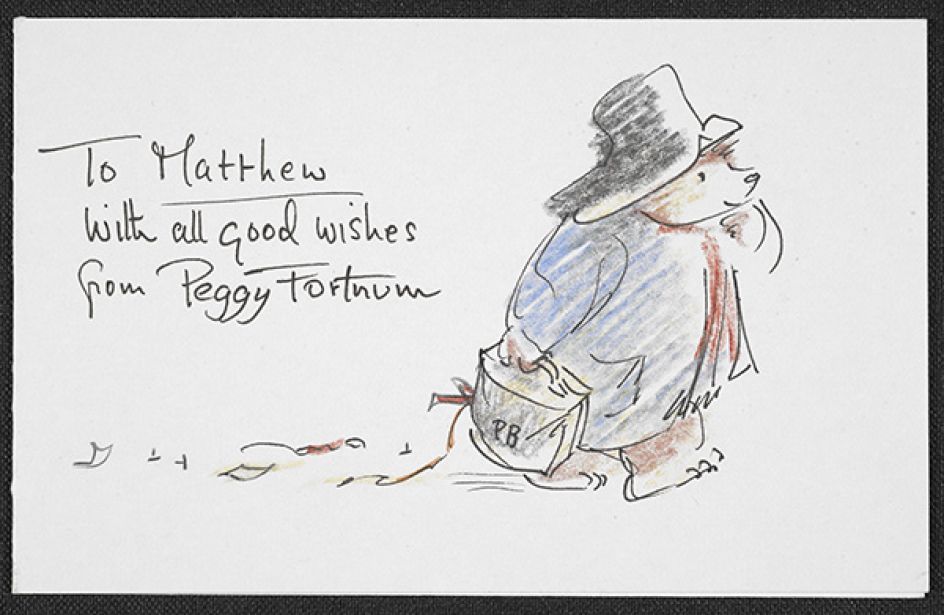 Paddington Bear sketch sent to Curator Dr Matthew Eve by Peggy Fortnum, illustrations (c) Peggy Fortnum