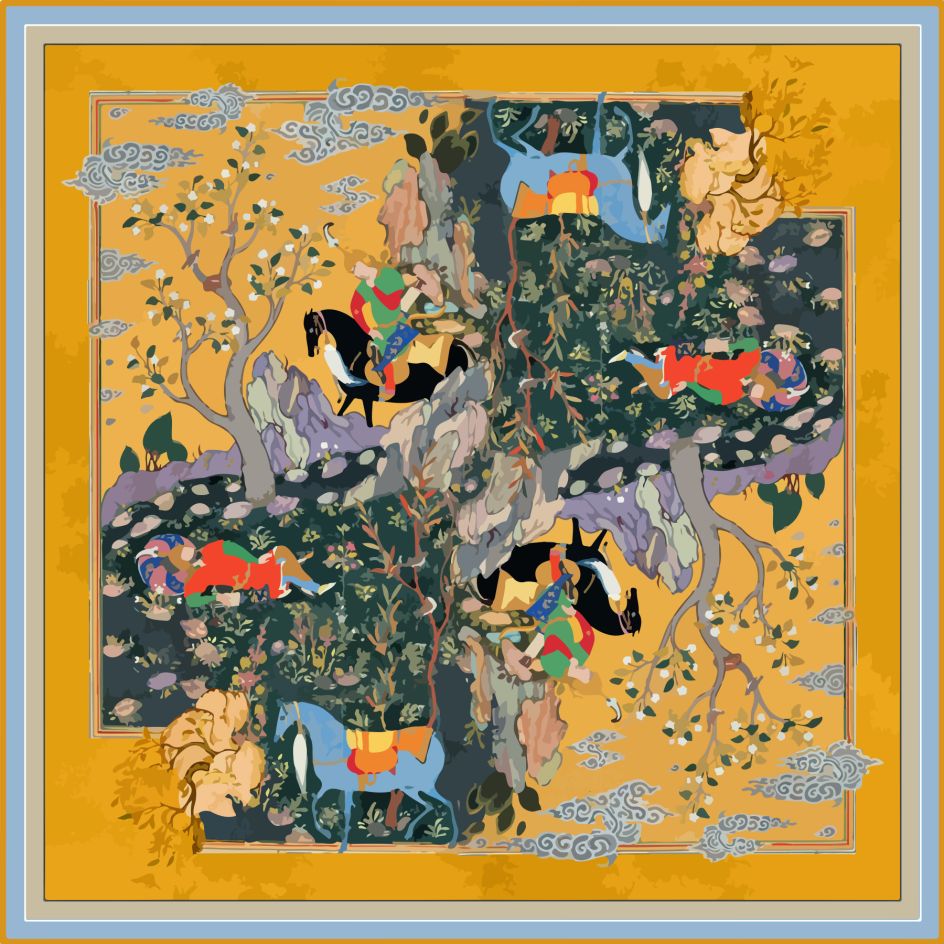 Cultured Silk Scarf Illustration by Adonis Jafargholi Beik. A' Design Award Winner for Graphics and Visual Communication Design Category, 2019-2020.