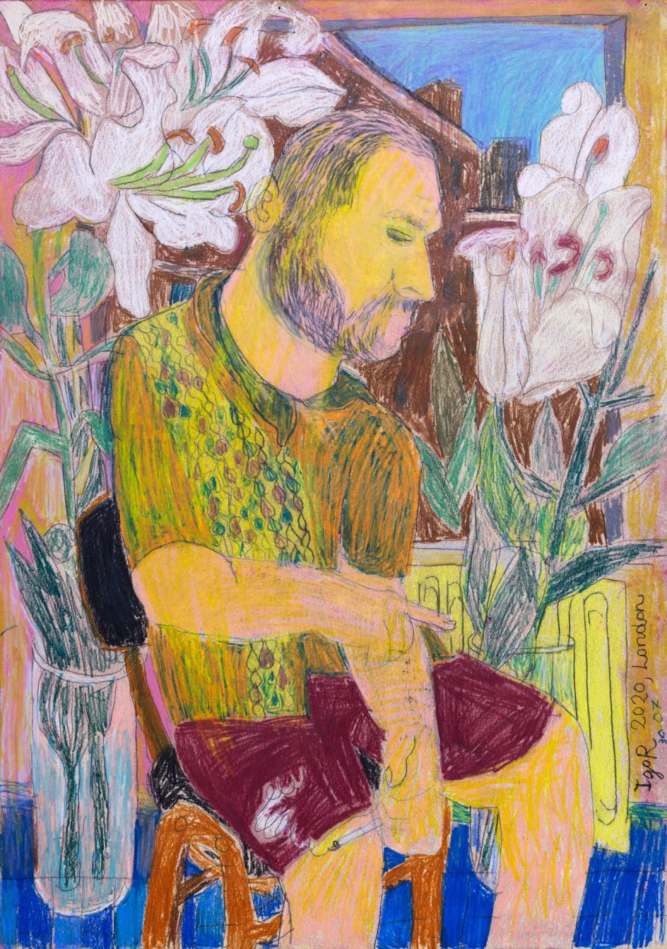 Igor Moritz, Kuba smoking with Lilies, 2020 - Delphian Gallery