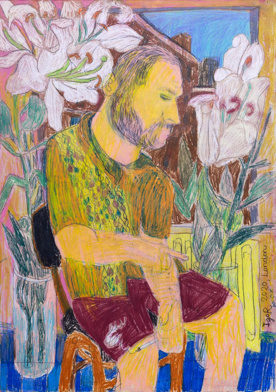 Igor Moritz, Kuba smoking with Lilies, 2020 - Delphian Gallery