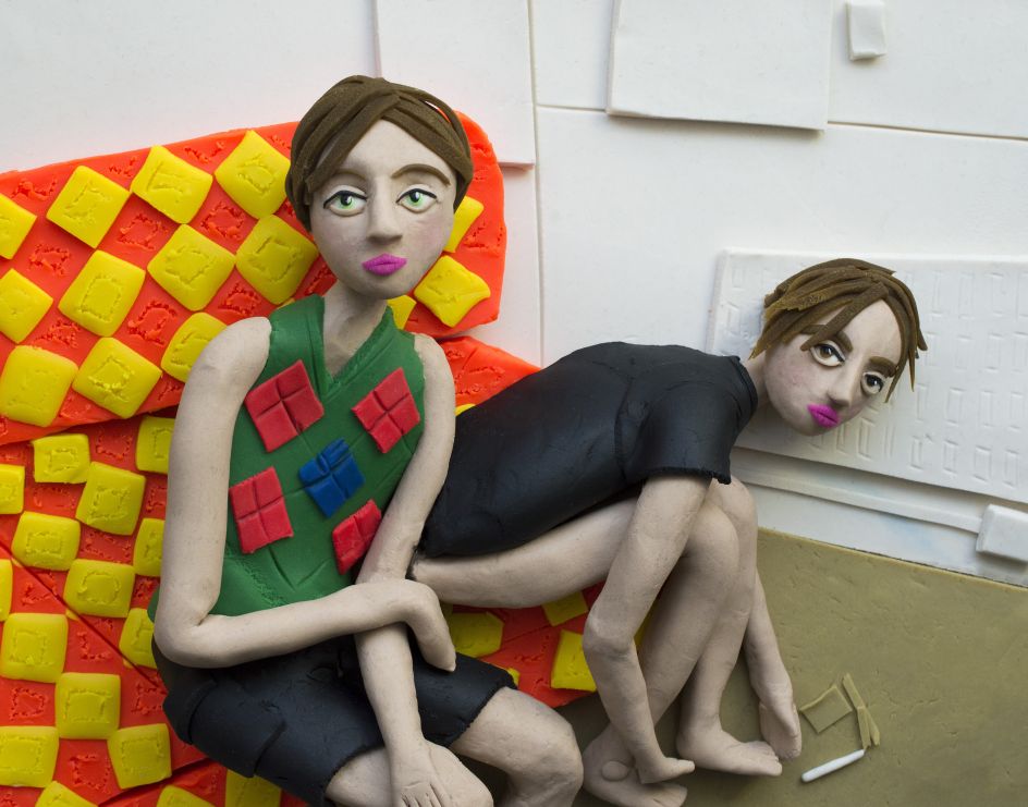 Original photograph: England’s Dreaming (Rosemary and George on the sofa) August 1993 by Corinne Day  rendered in Play-Doh © Eleanor Macnair