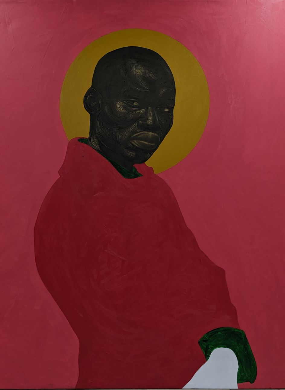 Red Suit (2020), acrylic, oil and charcoal on canvas, 200cm x 180cm. Courtesy of the artist Collins Obijiaku and ADA \ contemporary art gallery