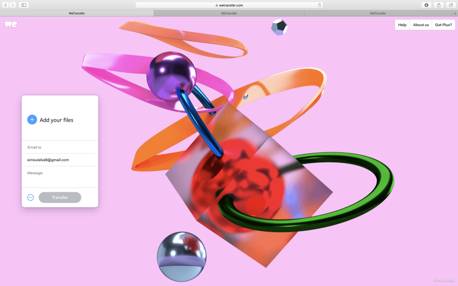 Simoul Alva, experiments in 3D, as presented on WeTransfer