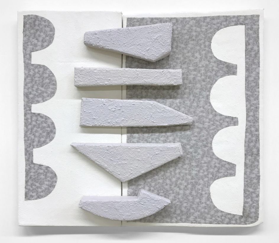 Leah Guadagnoli View from the Roof, 2018 acrylic, upholstery, fiber paste, and canvas on insulation board 15 x 17 x 3 inches Courtesy of the artist and VICTORI + MO