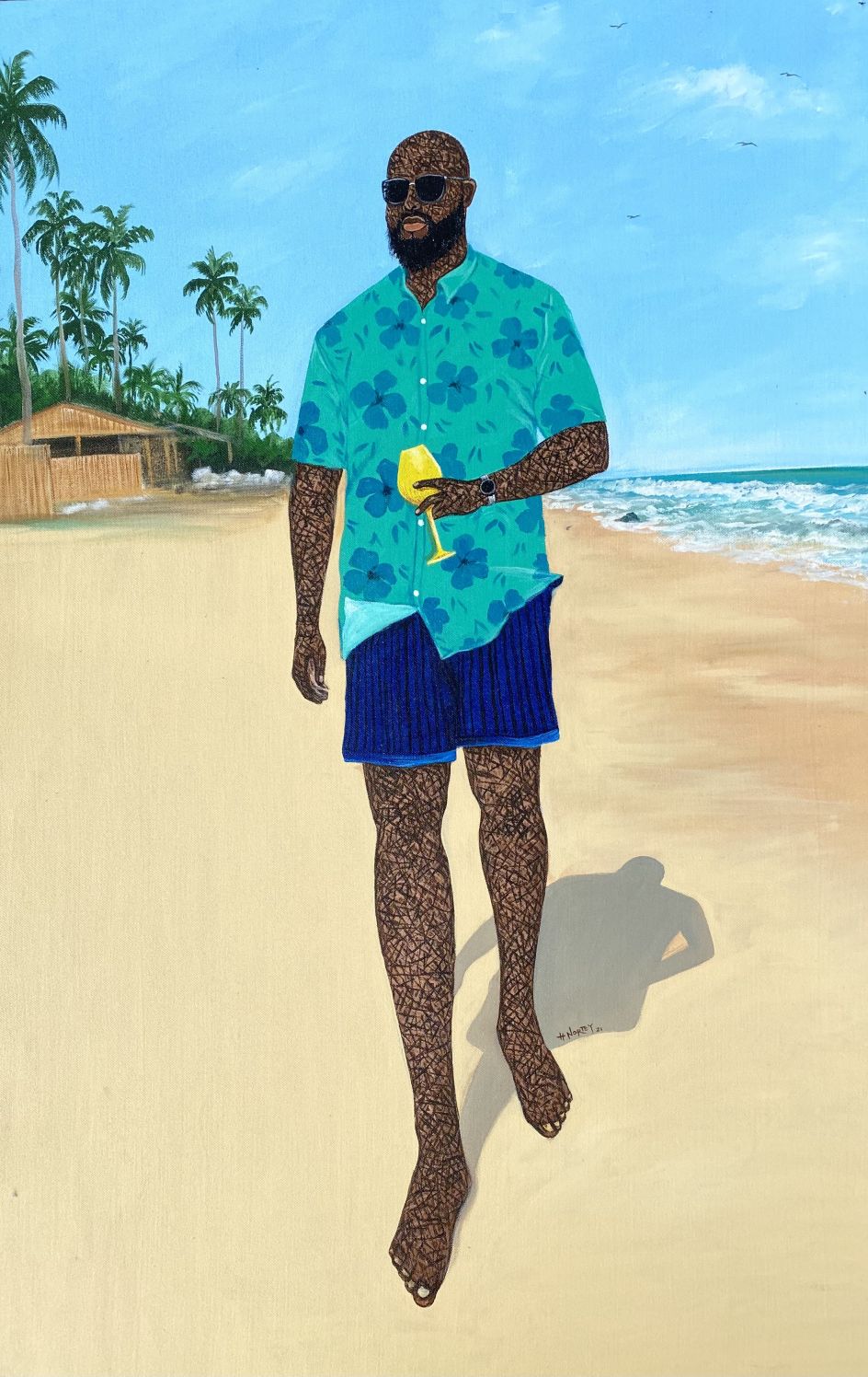 Hamid Nii Nortey, “Sky above , sand below , peace within”, 2021. Acrylic on canvas. Courtesy of the artist and of ADA contemporary art gallery