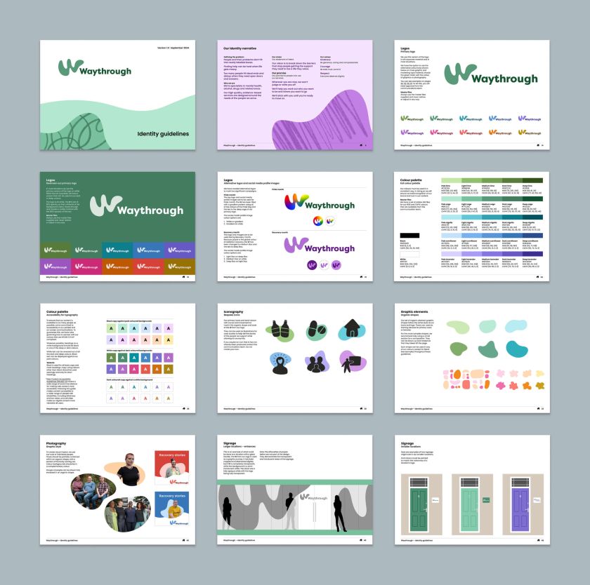 Brand Ethos and Becolourful design identity for new charity Waythrough