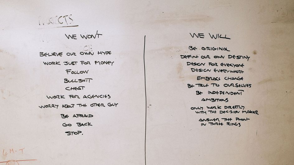 Original list of things they would and wouldn't do, on founding DixonBaxi