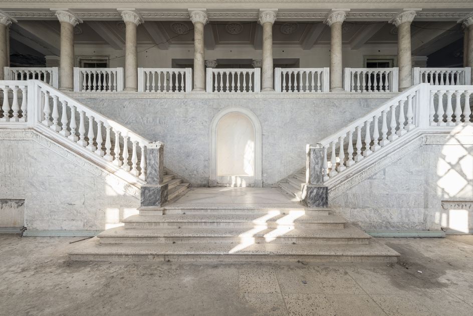 A marble staircase is seen inside this impressive former Soviet sanatorium at the Russian Riviera. It was later reconverted into a hotel but left abandoned since the Abkhaz-Georgian conflict. Gagra, Abkhazia. © Reginald Van de Velde