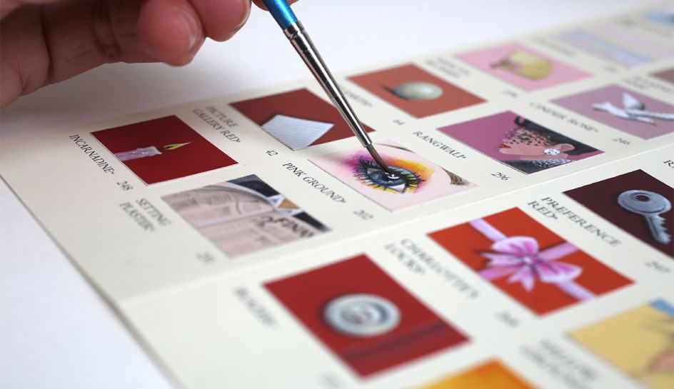 The work is created with acrylic paint, which is the best medium for working on the colour charts.