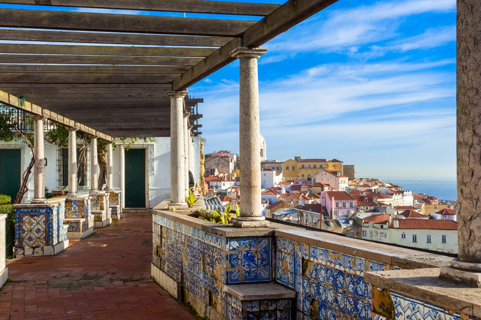 Lisbon, Santa Luzia viewing point over the Alfama district. Image licensed via Adobe Stock