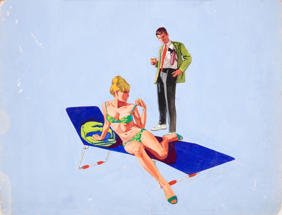 Renato Fratini, The Girl Hunters, 1967, gouache on board, copyright Lever Gallery