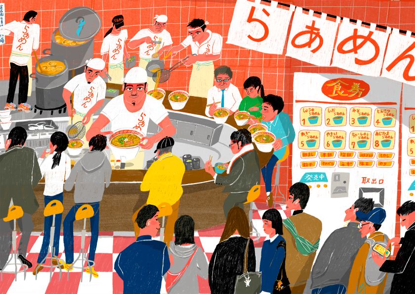 Yuki Uebo's crowded illustrations are inspired by the hustle and bustle of Tokyo life