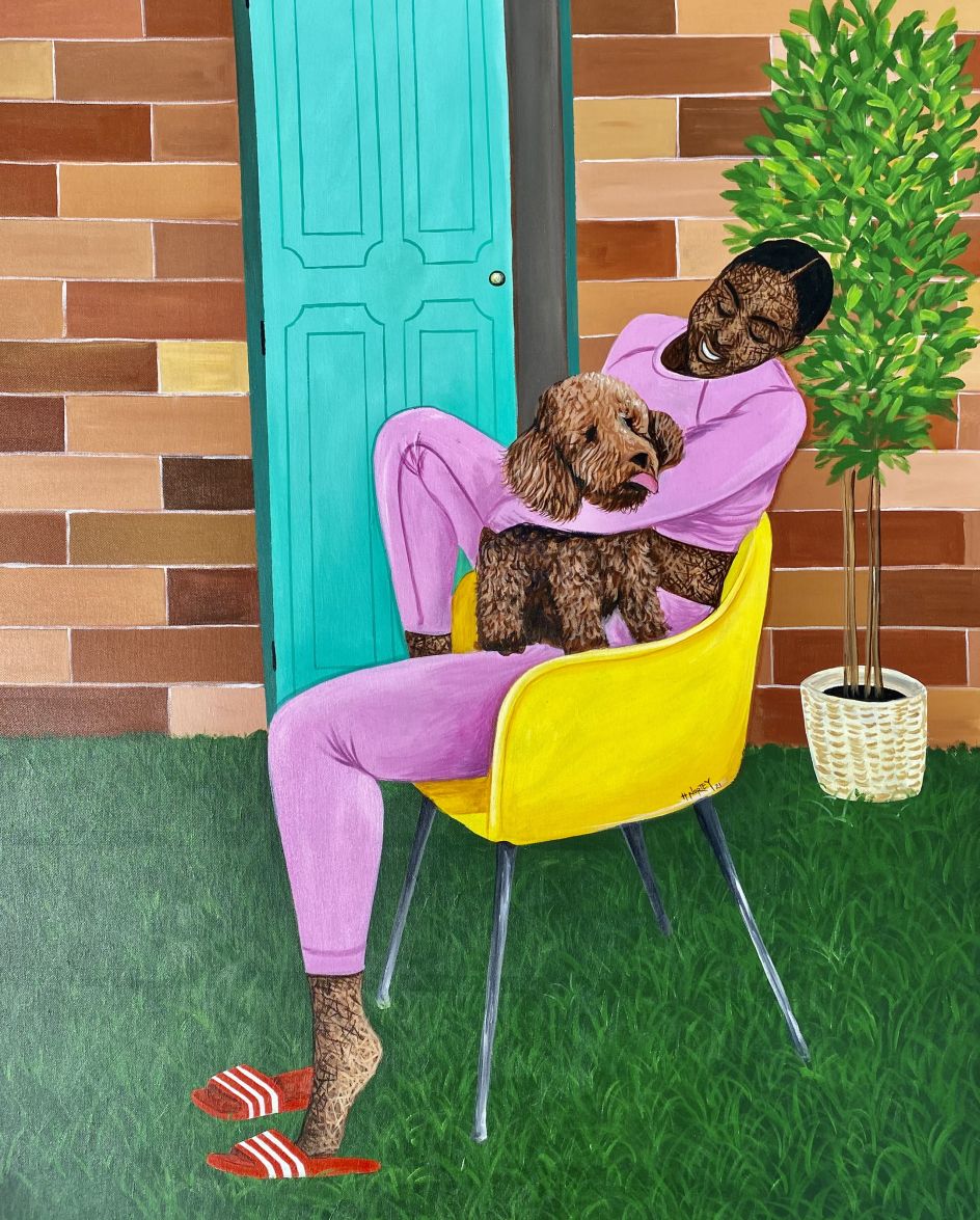 Hamid Nii Nortey, “Some Angels choose fur over wings”, 2021. Acrylic on canvas. Courtesy of the artist and of ADA contemporary art gallery