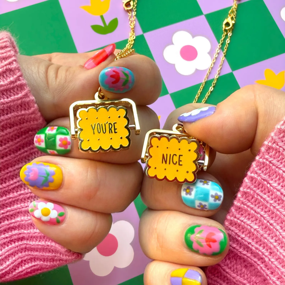 Nikki McWilliams X Liz Harry YOU'RE NICE Biscuit Enamel Fidget Necklace