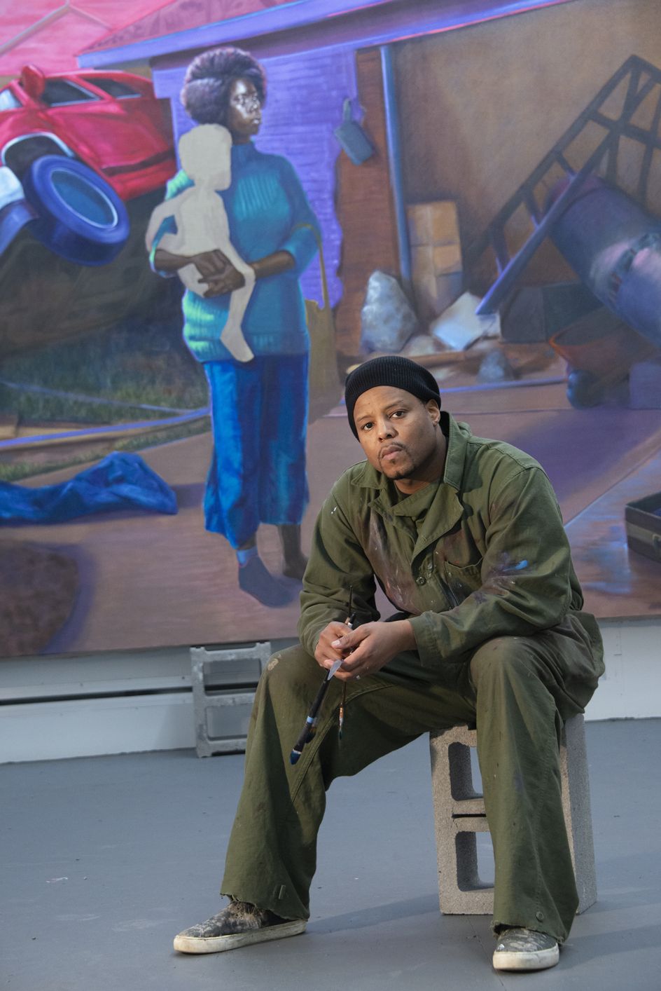 Titus Kaphar in his studio. Portrait by John Lucas
