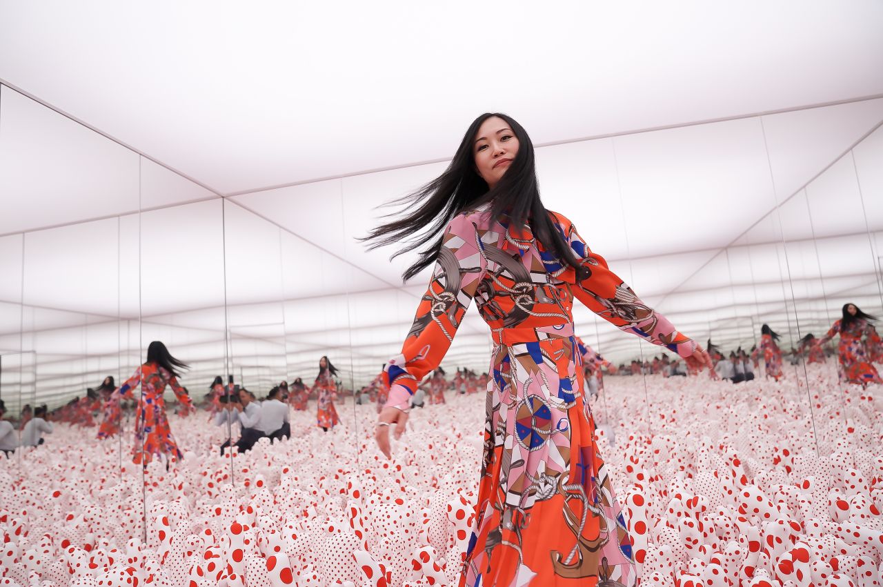 Upcoming guest, Pum Lefebure – inside 'Phalli's Field', one of Yayoi Kusama's “Infinity Mirror” rooms, at the Hirshhorn Museum and Sculpture Garden. Photo: Tony Powell