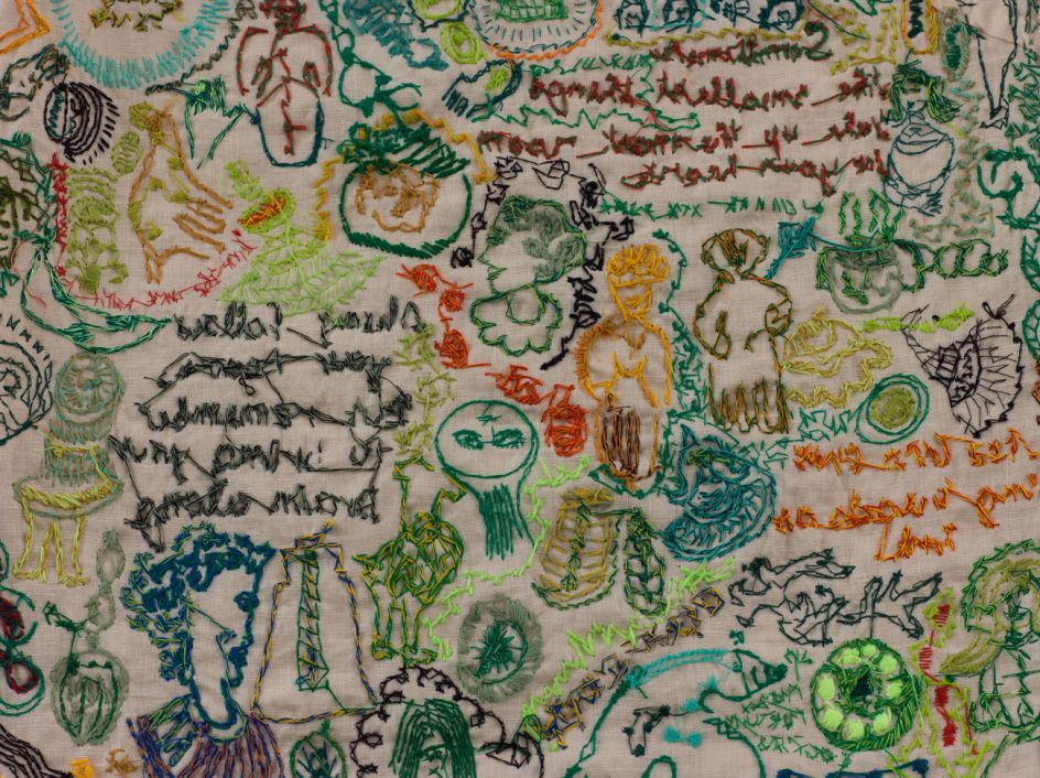 Batia Shani, Untitled , Detail 1, 2019. Embroidery on dress. Courtesy of Tamar Dresdner Art Projects