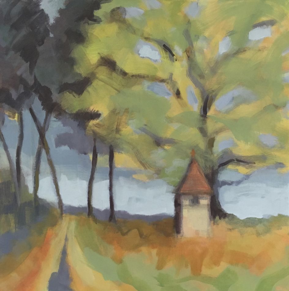 Wendy Brooke-Smith, Perigord_ The Folly, 2016, acrylic on canvas, 50 x 50cm