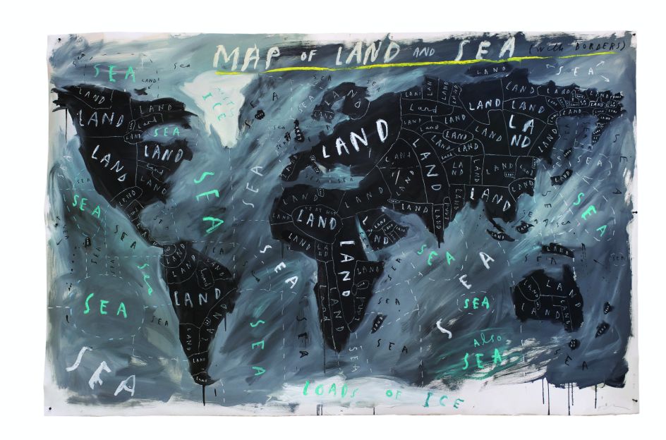 Map of Land and Sea with Borders, 2018, Oliver Jeffers, courtesy of Lazinc and artist