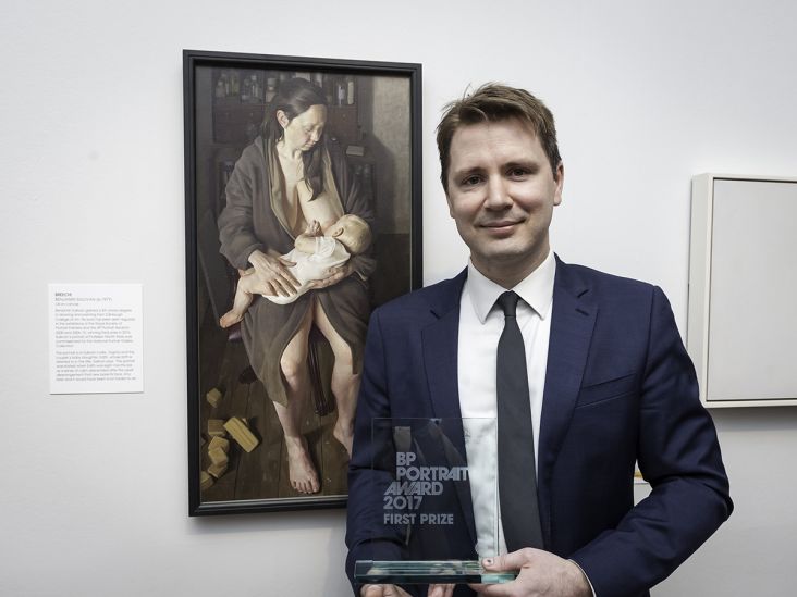 Benjamin Sullivan First Prize Winner of the BP Portrait Award 2017, with his portrait Breech! Photography © Jorge Herrera