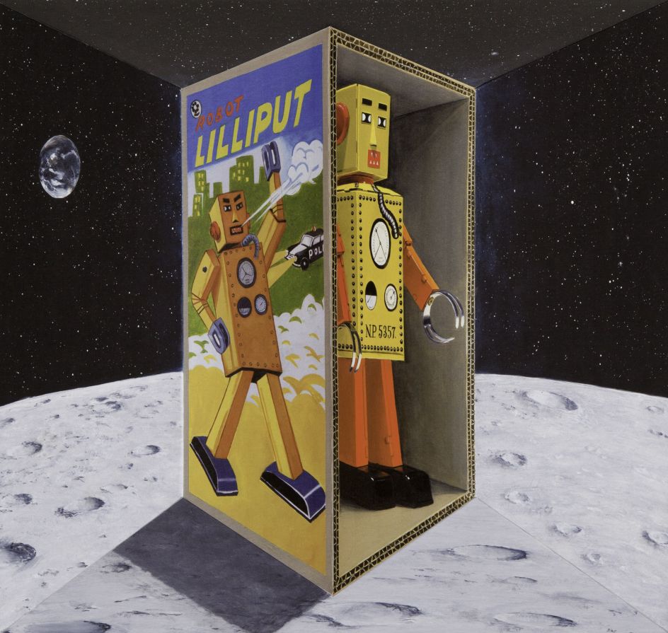 Patrick Hughes, Robot, 2015, Hand painted multiple with archival inkjet, (c) Patrick Hughes, Courtesy of Flowers Gallery London and New York