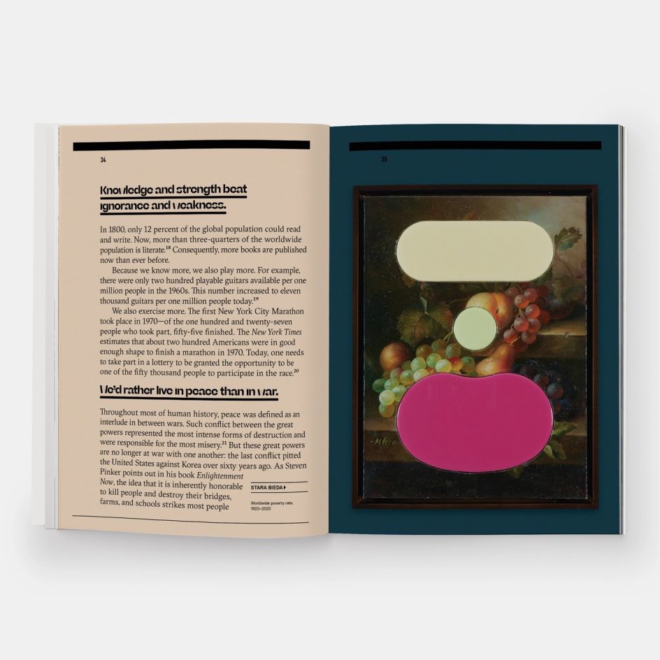 Now is Better. Stefan Sagmeister. Phaidon. STARA BEIDEA (right) Worldwide poverty rate, 1920–2020 (pages 34-35)