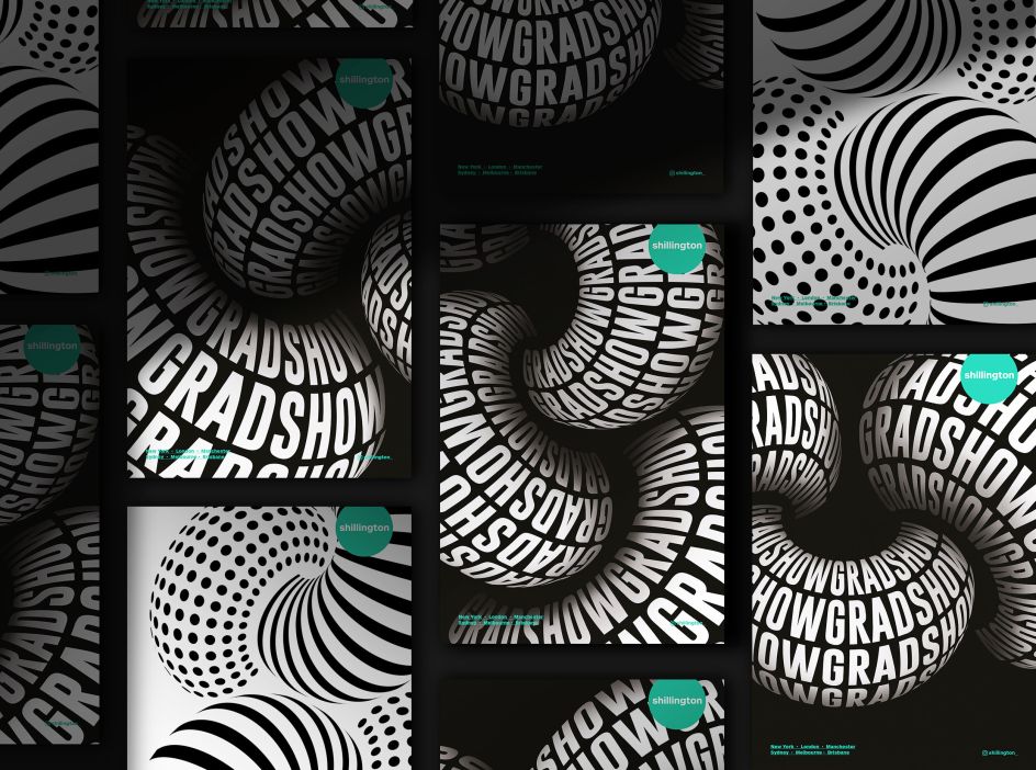 Shanti Sparrow's identity for Shillington's Spring graduation exhibitions