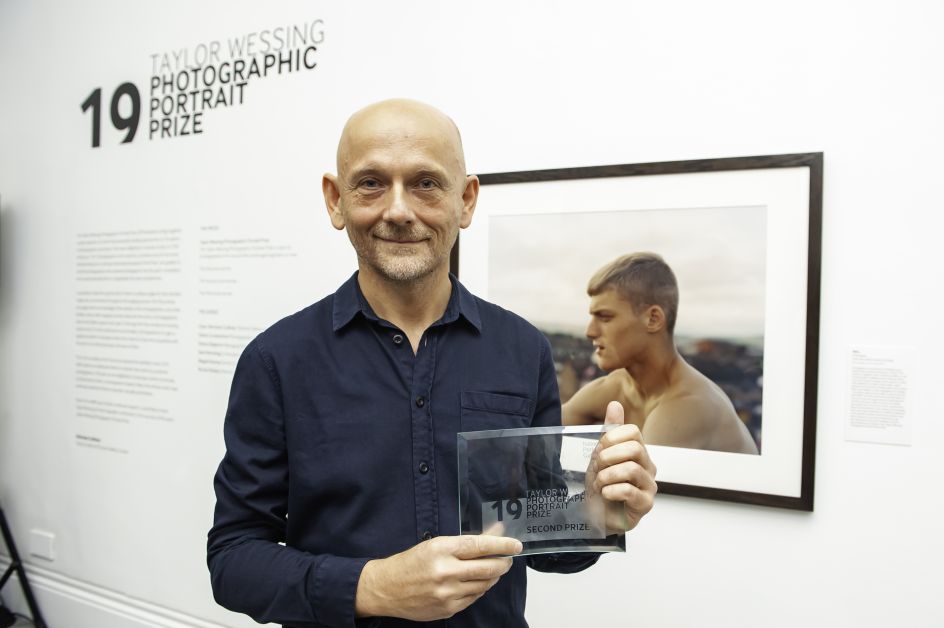 Second prize winner Enda Bowe with his portrait. Photograph by Jorge Herrera