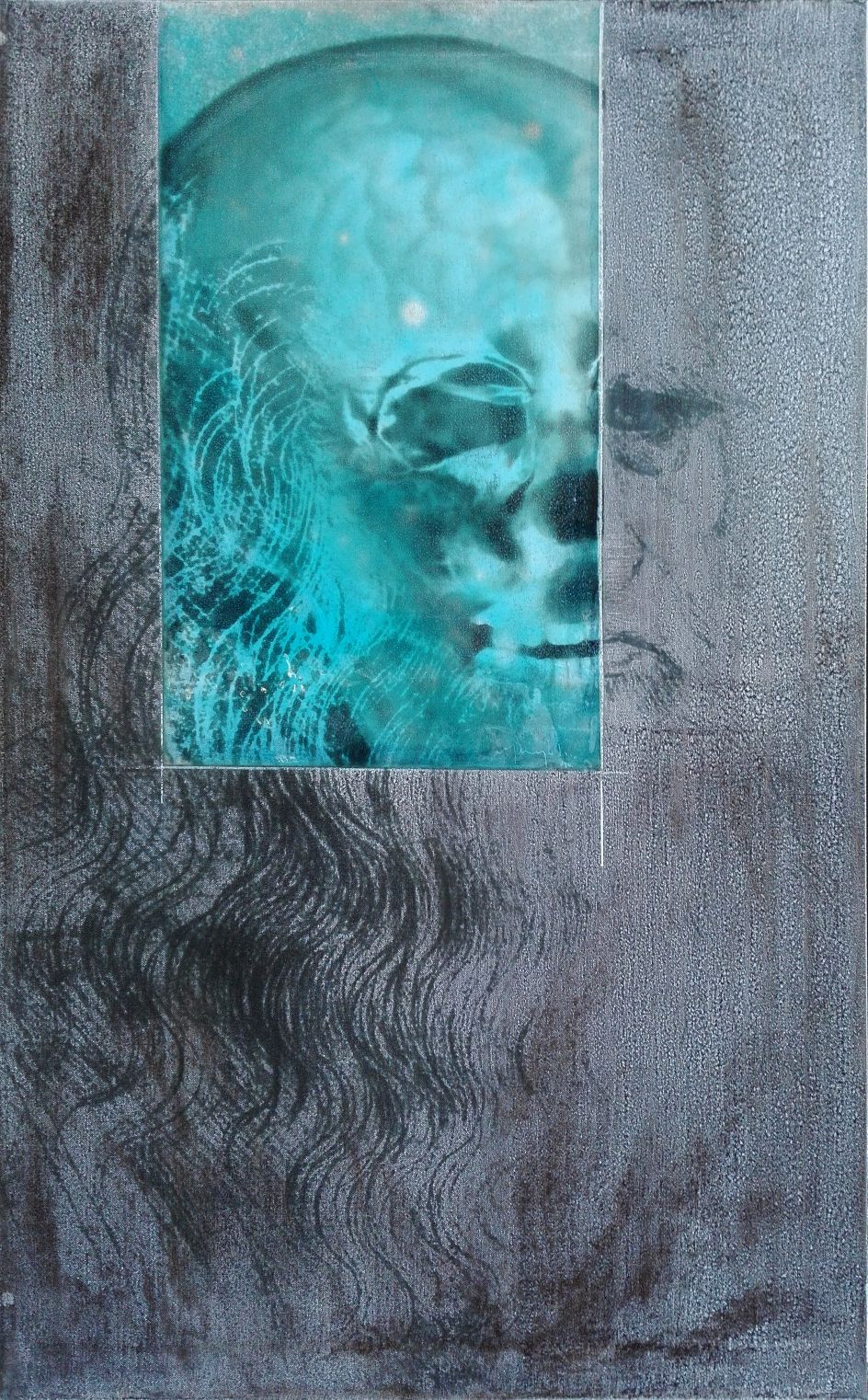 Grandi Maestri: Leonardo, Autoritratto, 2010 Alcohol and resin on pigmented canvas. 100 x 62 cm (39.4 x 24.4 in)