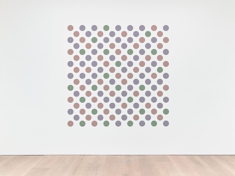 Bridget Riley Measure for Measure 7 2016 Graphite and acrylic on plaster wall 93 3/4 x 93 3/4 inches 238 x 238 cm © Bridget Riley 2017, all rights reserved. Courtesy David Zwirner, New York/London