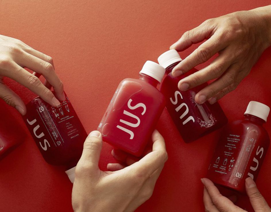 Jus Cold Pressed Juicery Drink Branding and Packaging by M-N Associates, Winner in the Packaging Design Category, 2017-2018.