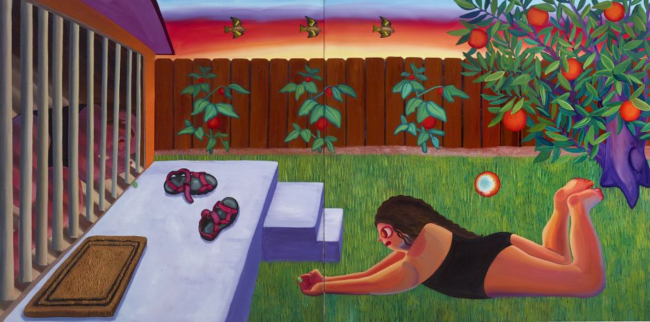 Backyard with Orange Tree, 2022. Image courtesy the artist, Library Street Collective, Detroit; and albertz benda, New York and Los Angeles. Photo by Thomas Dubrock