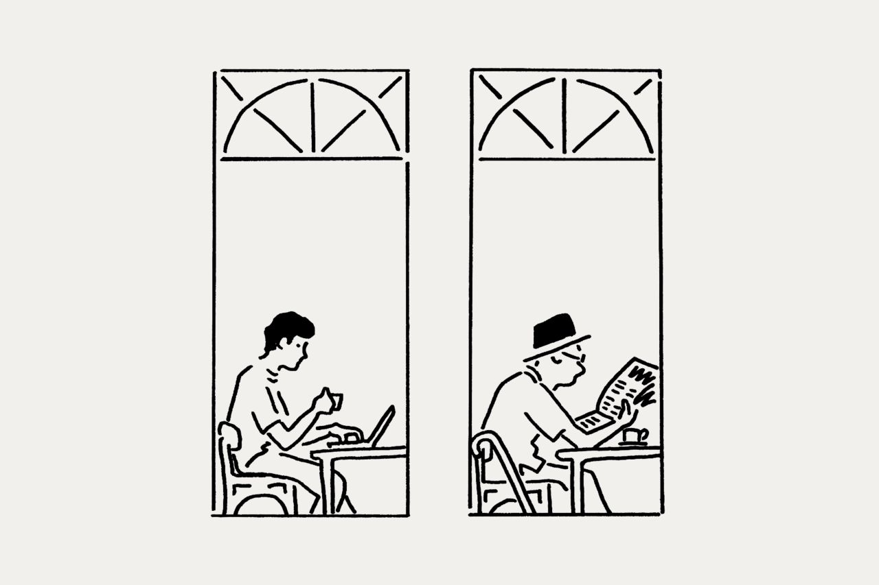 Porteños (“people of the port”) captured going about their day in Buenos Aires. All illustrations by Rebecca Sutherland.