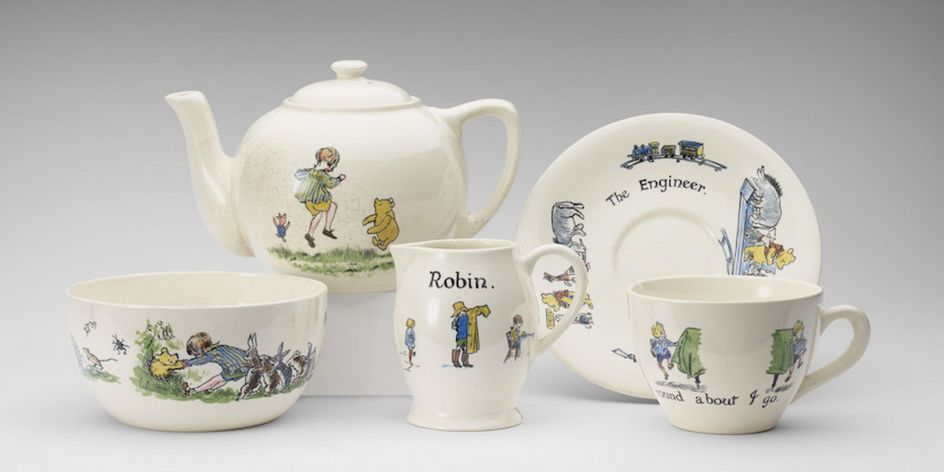 Christopher Robin ceramic tea-set presented to Princess Elizabeth, hand-painted, Ashtead Pottery, 1928 Photograph: Royal Collection Trust/© Her Majesty Queen Elizabeth II 2017