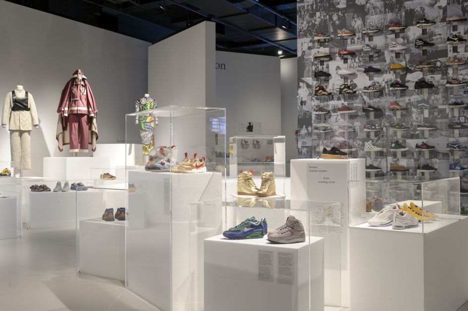 Installation view of Sneakers Unboxed: Studio to Street. Felix Speller for the Design Museum
