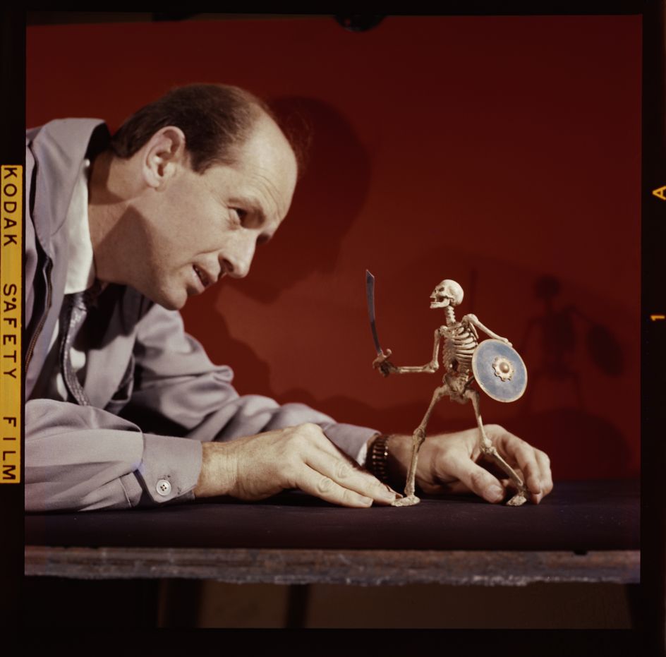 Ray Harryhausen (1920-2013) animating Skeleton model (The 7th Voyage of Sinbad, 1958) © The Ray and Diana Harryhausen Foundation (Charity No. SC001419)