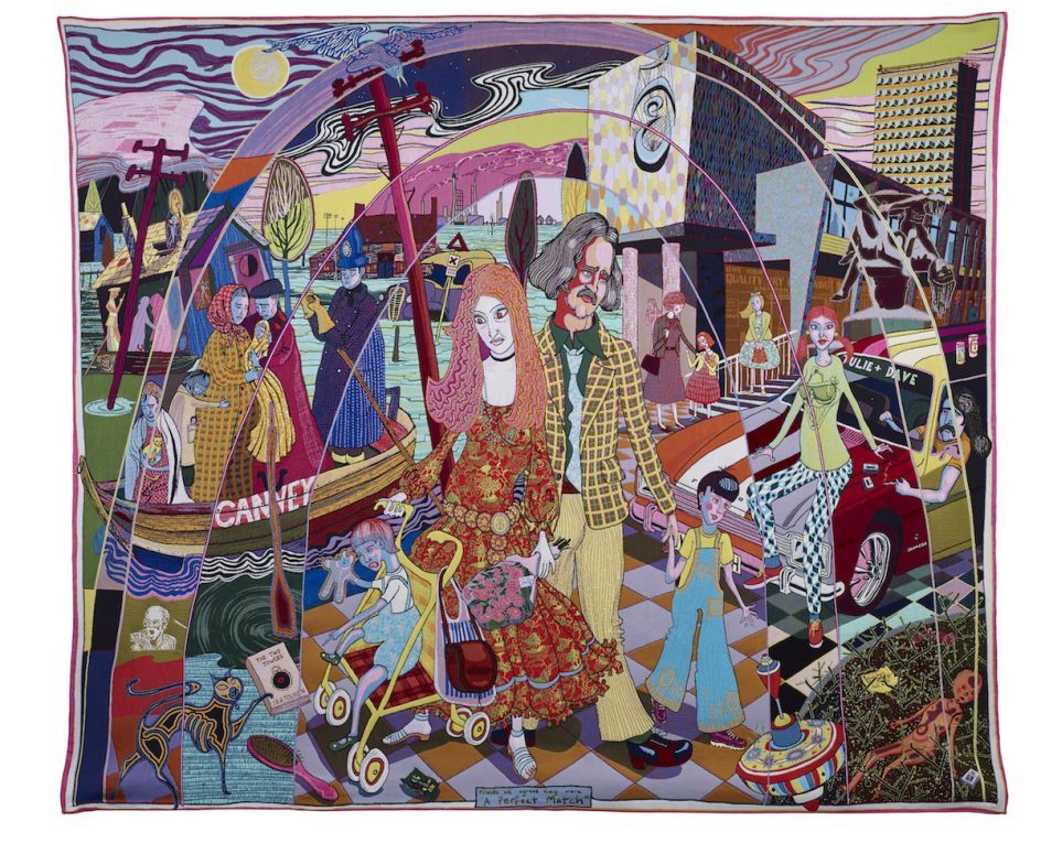 Grayson Perry, A Perfect Match, 2015, Tapestry 290 x 343 cm 114 1/8 x 135 1/8 in Published by Paragon © Grayson Perry. Courtesy the artist, Paragon | Contemporary Editions Ltd and Victoria Miro, London