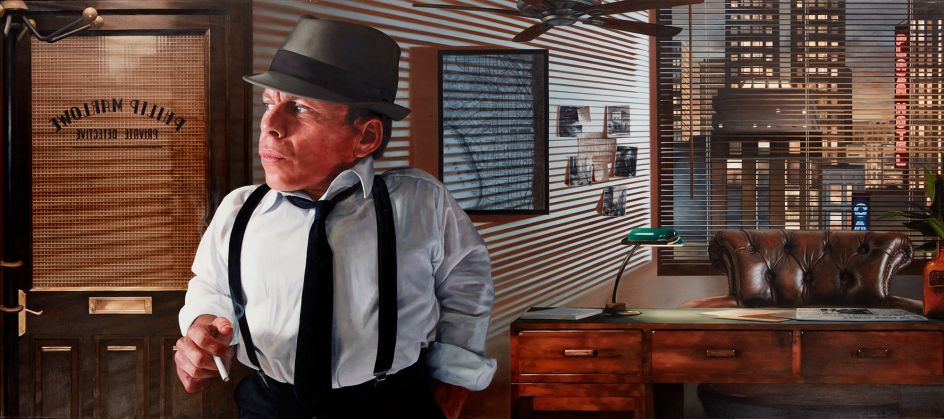 Warwick Davis as Raymond Chandler’s Philip Marlowe Oil on Canvas 135 x 60cm