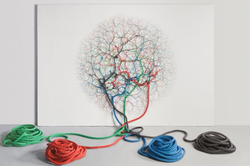 Threaded rope artworks that depict tree roots or human blood vessels by  Janaina Mello Landini