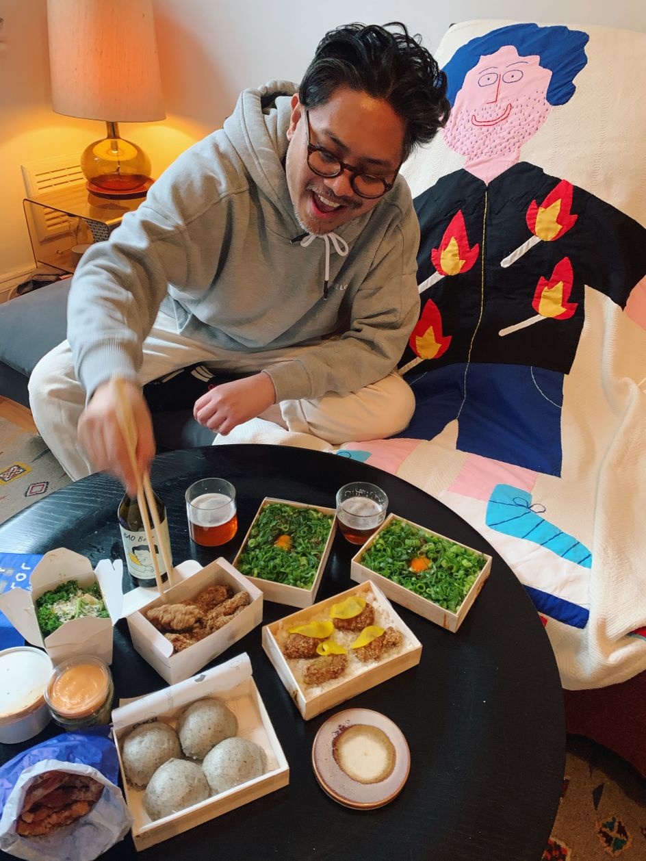 June with 'Dave', enjoying a takeaway