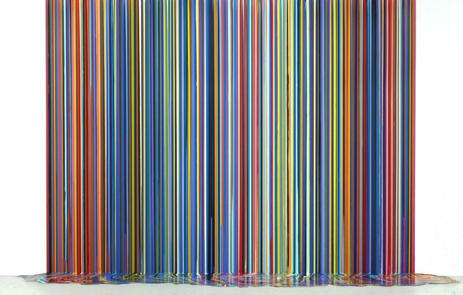 Ian Davenport Mirrored Place 2017 acrylic on stainless steel mounted on aluminium panel (with floor piece) 300 x 400 cm