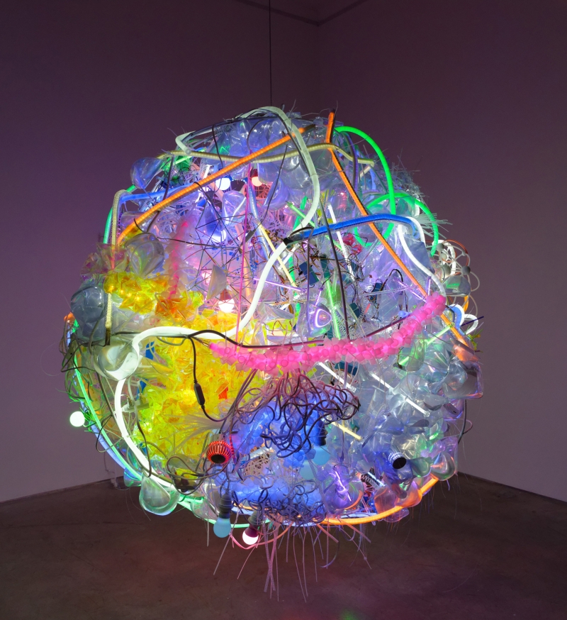 Bright and chaotic light sculptures and art installations by Adela