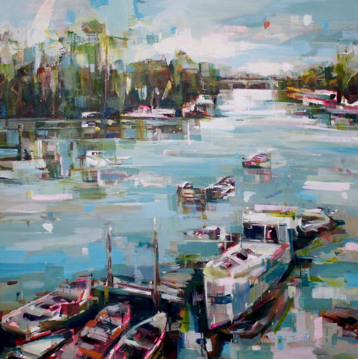 Corporation Island", oil on panel, 80 x 80 cm