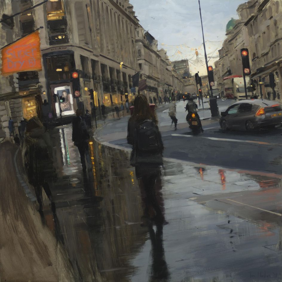 Regent Street in rain with Christmas lights © Tom Hughes