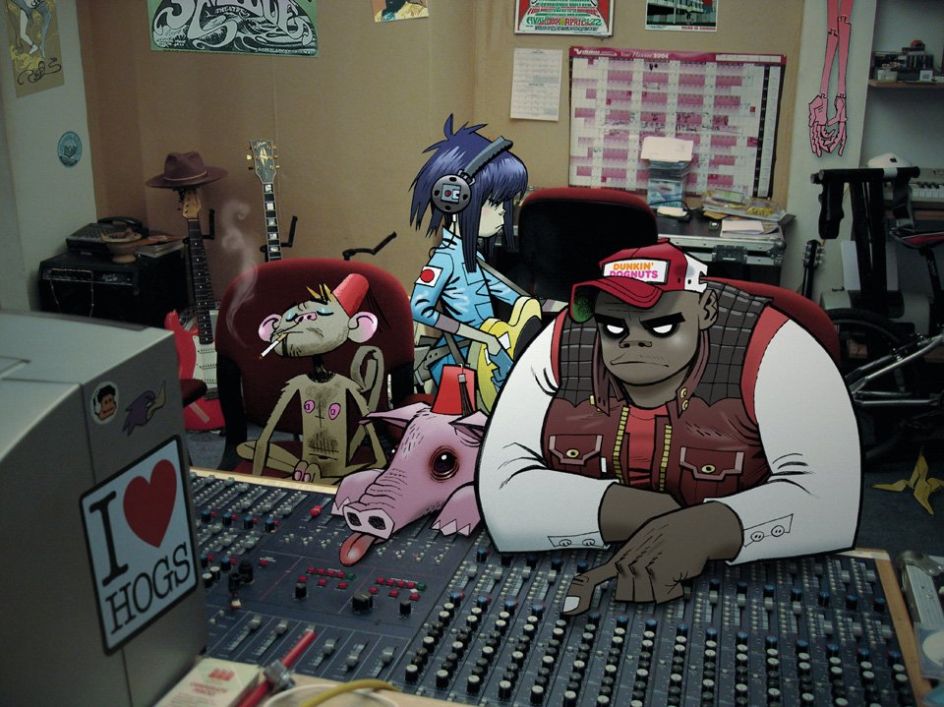 Gorillaz: Russel and Noodle at the old studio 13, 2005 Press image for Demon Dayz | © Jamie Hewlett