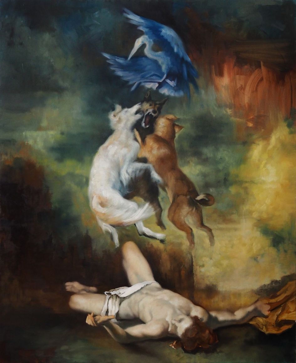 An allegory of indecision. Oil on canvas. 64 x 76 inches. 2017