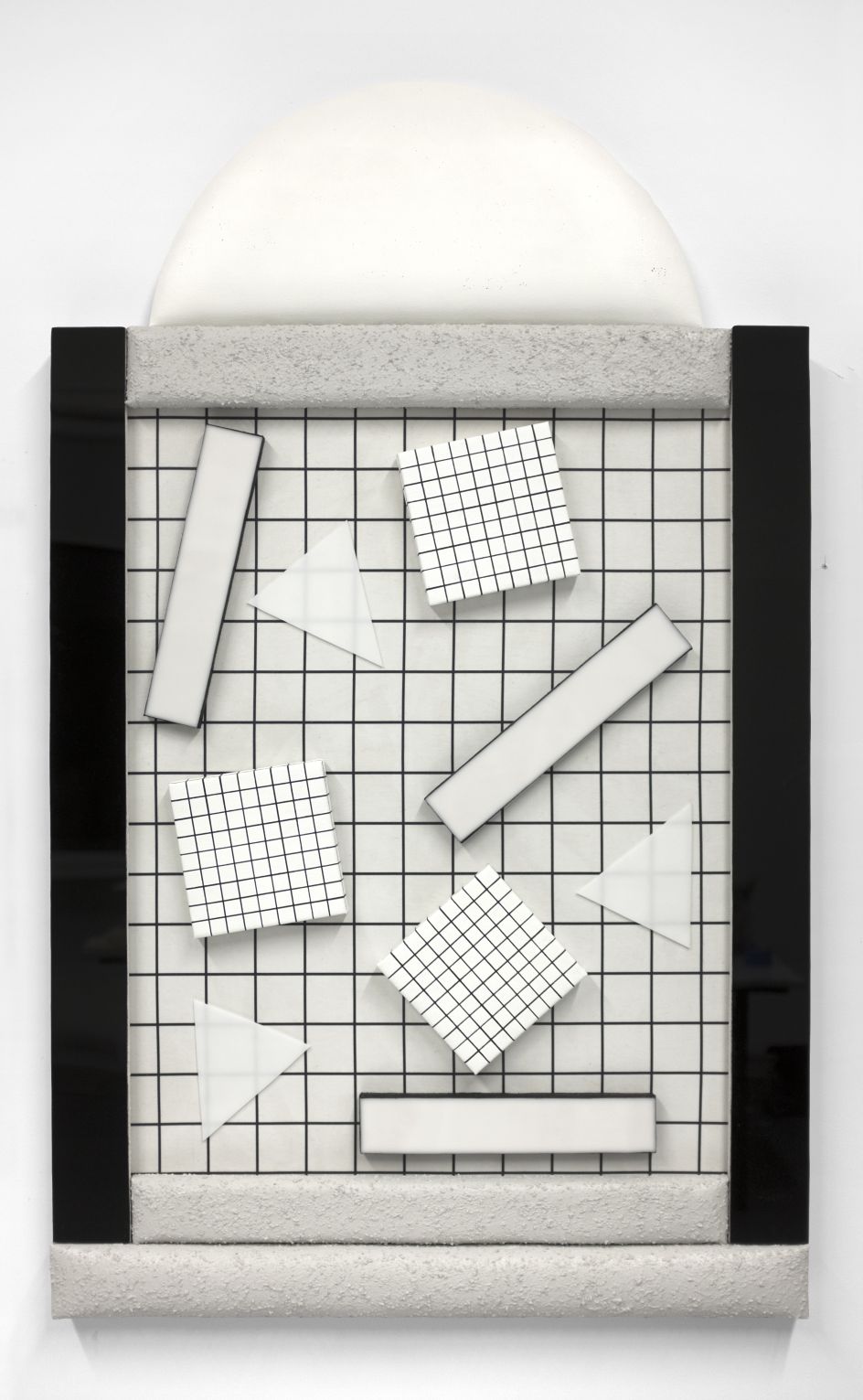 Leah Guadagnoli Number Five Song in Heaven, 2017 acrylic, pumice stone, molding paste, Plexiglas, PVC, digital print on fabric, canvas, insulation board, and polyurethane foam on aluminum panel 49h x 30w x 3d in Courtesy of the artist and VICTORI + MO